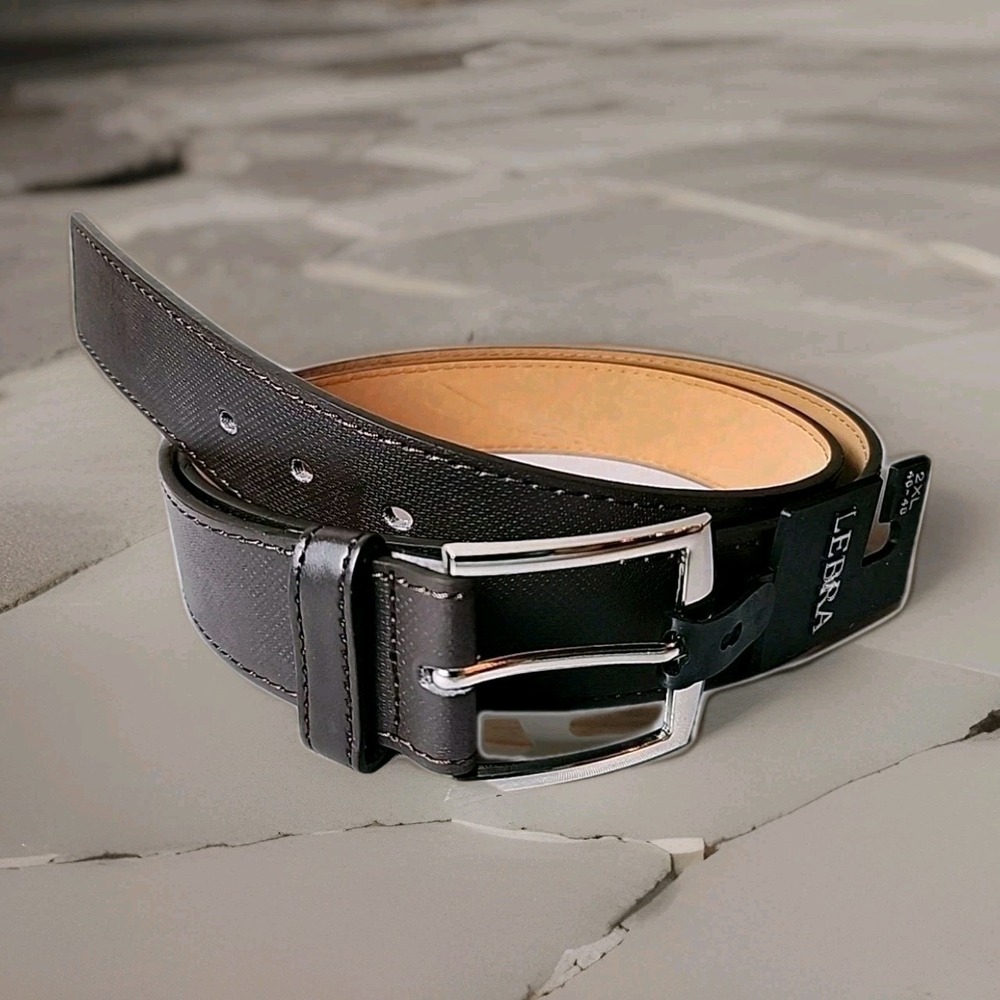 NWT Men's 2XL 46-48 Brown Rugged Genuine Leather Belt 1.5" Silver Buckle New
